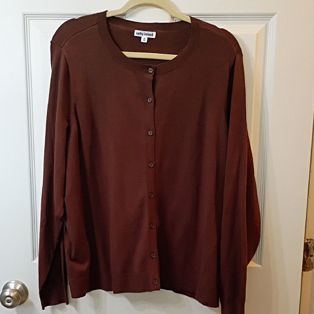 kathy ireland Women's Chestnut Brown Button-Front Cardigan